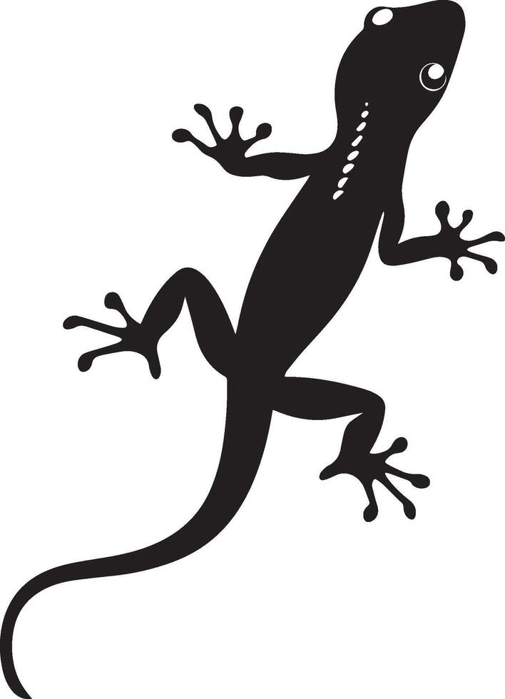Gecko in pursuit form low, head extended, and keen eyes locked onto the target in a black outline. vector
