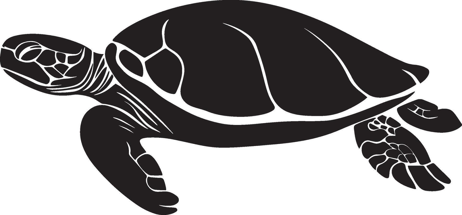 Turtle Resting Body still, legs tucked under the shell, head slightly extended. full length silhouette black illustration vector