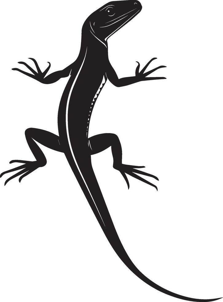 Lizard in defense mode tail elevated, body arched slightly, and head raised to appear alert in a full-length silhouette. vector