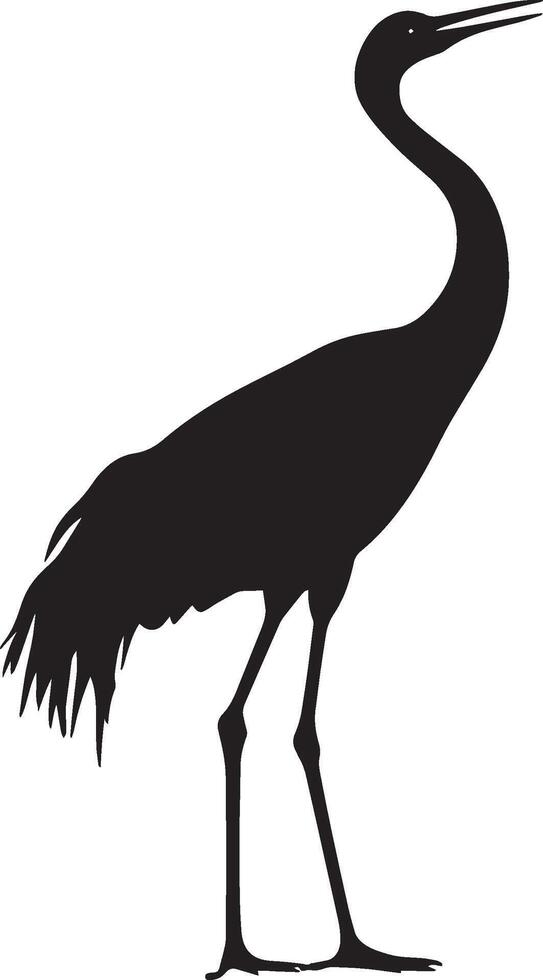 Crane Calling Beak open head slightly tilted upward making a loud call. full length silhouette black illustration vector