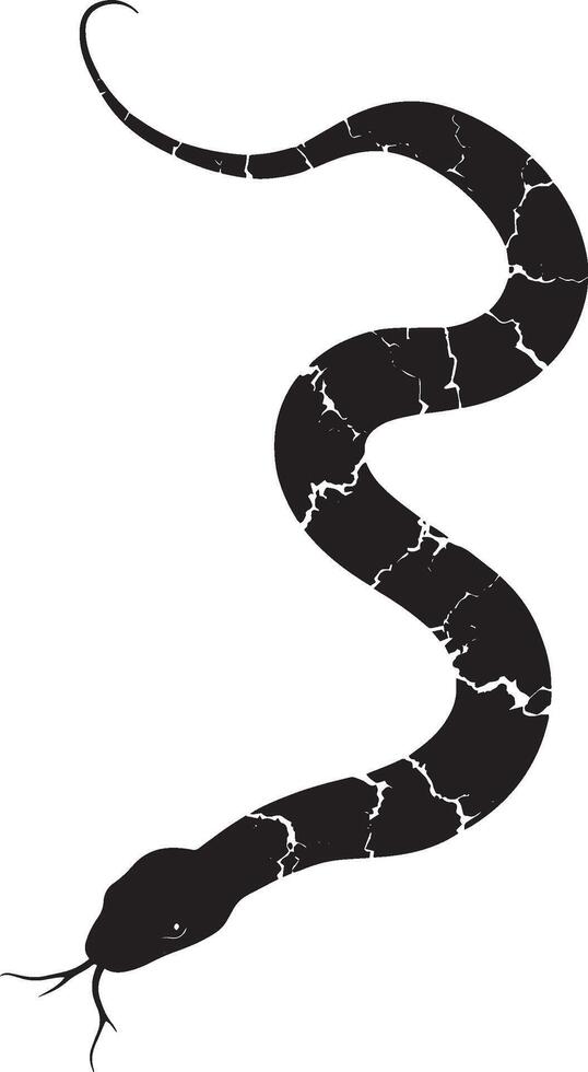 Snake Shedding Moving slowly with part of the skin peeling off, body slightly curled. full length silhouette black illustration vector