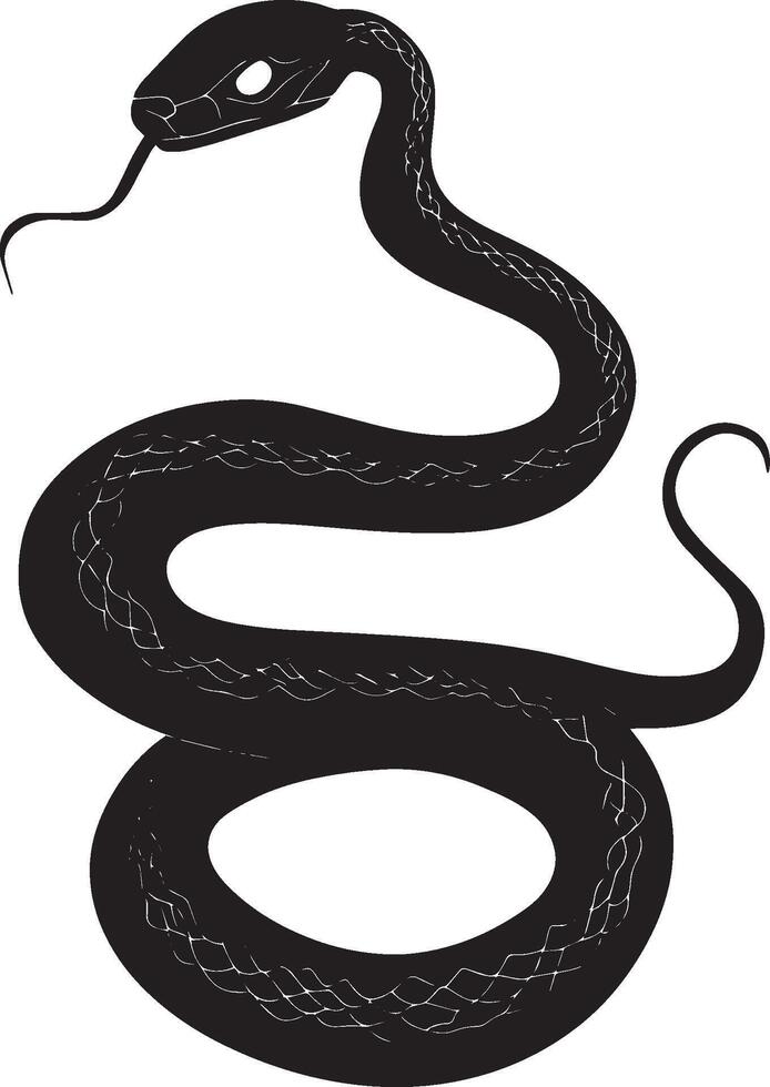 Snake gliding body coiled and curved, moving smoothly along the ground in a full-length silhouette. vector