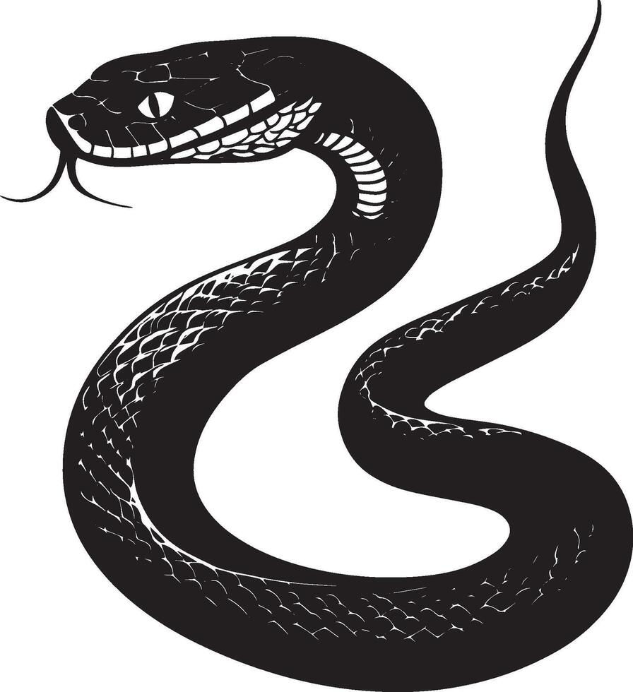 Snake Hunting Head raised and body extended forward with alert posture, tail still. full length silhouette black illustration vector