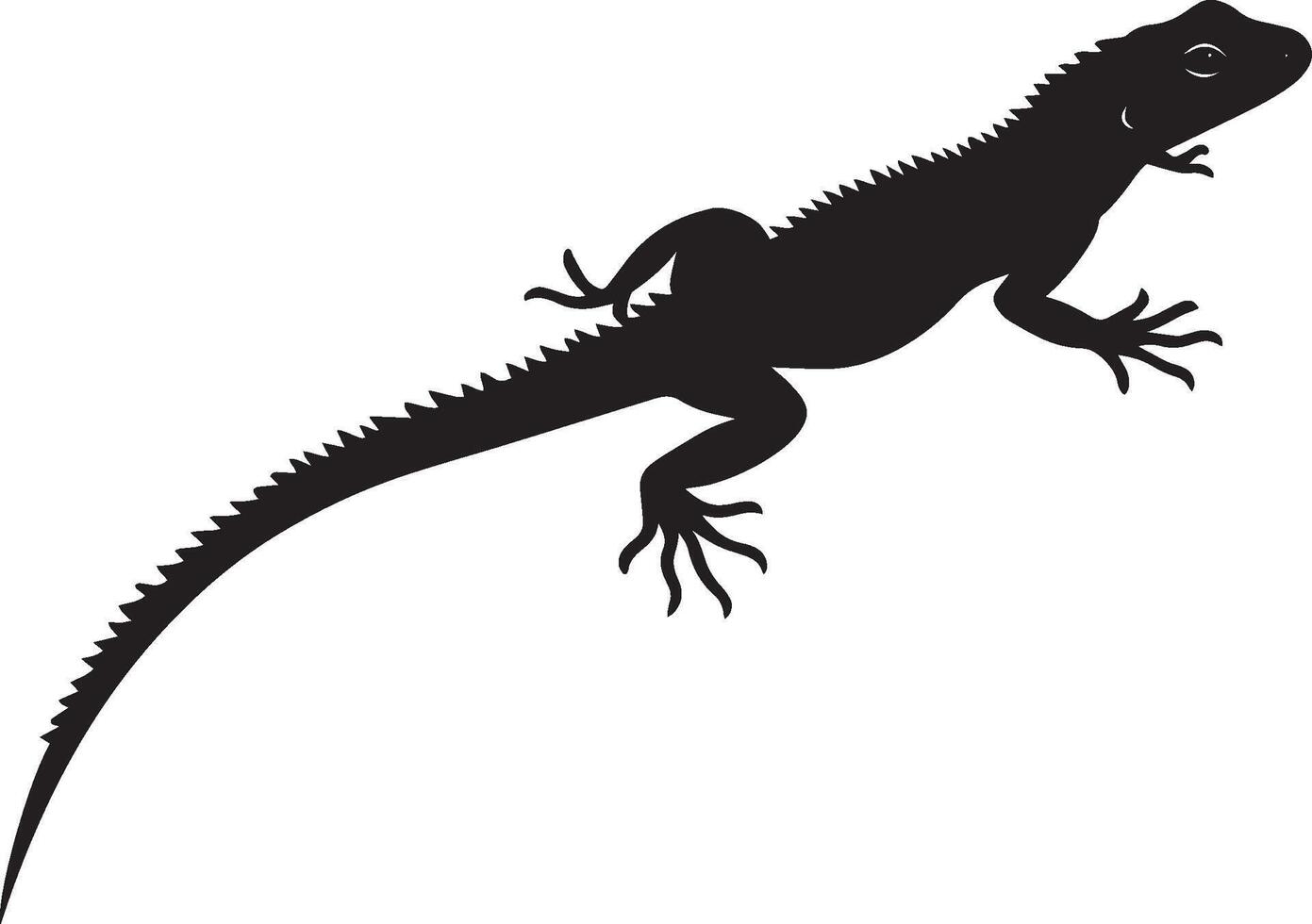 Lizard Hunting Head forward, body low to the ground, tail outstretched, eyes focused. full length silhouette black illustration vector
