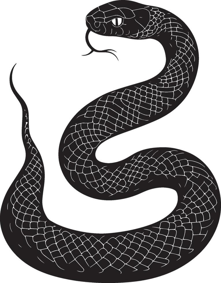 Snake Resting Body still, lying in a relaxed coil or stretched out flat with head low. full length silhouette black illustration vector