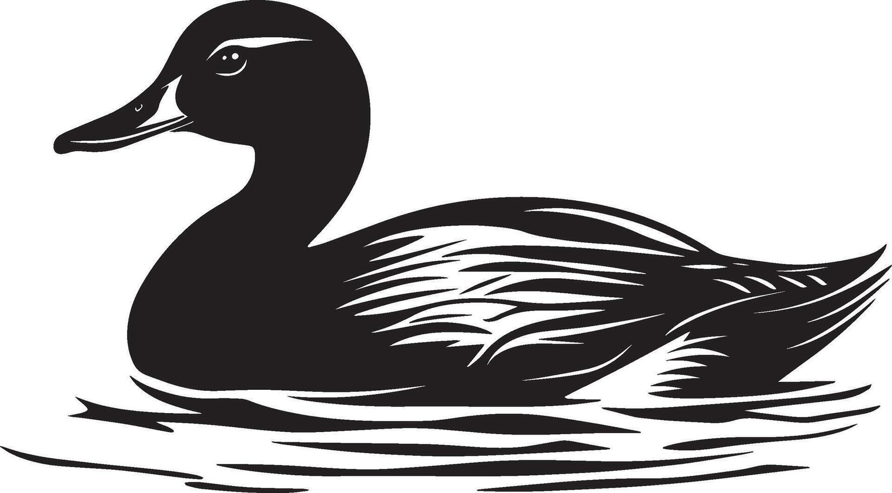 Duck Resting Sitting on the ground or water with head tucked under wing. full length silhouette black illustration vector
