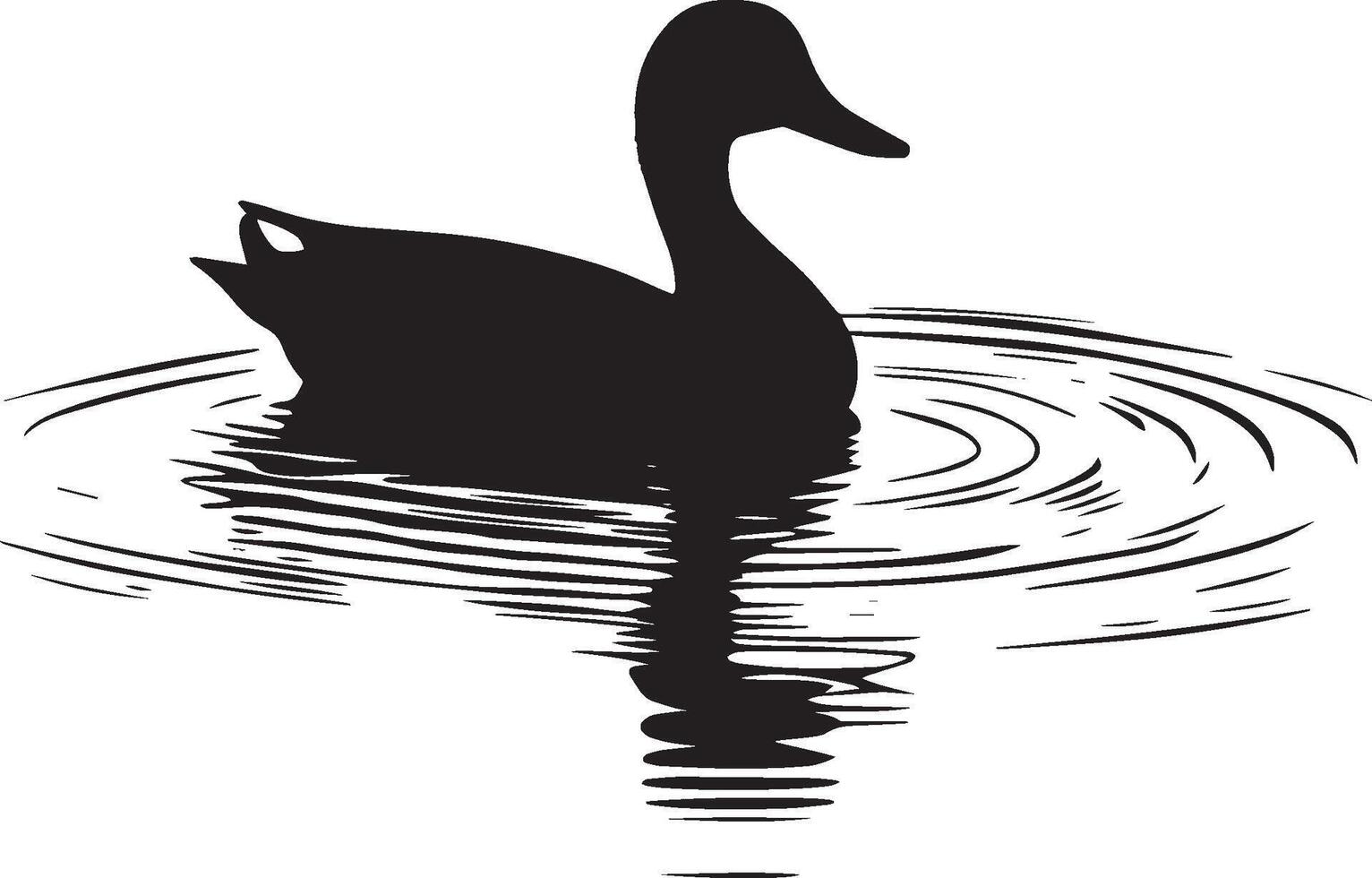 Duck foraging head underwater, tail raised, as it feeds in the water in a full-length silhouette. vector