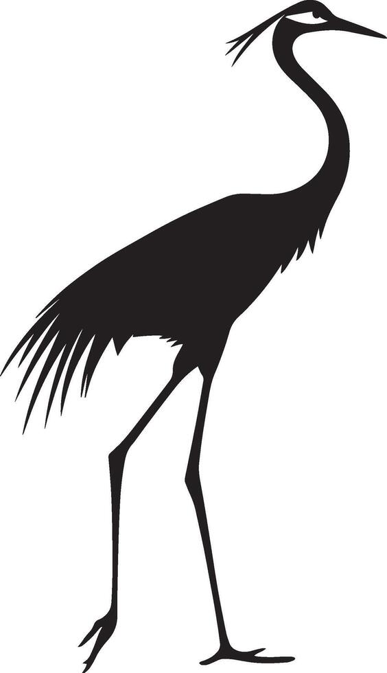 Crane in motion taking long strides with head extended forward, body steady, and legs straight in a full-length silhouette. vector