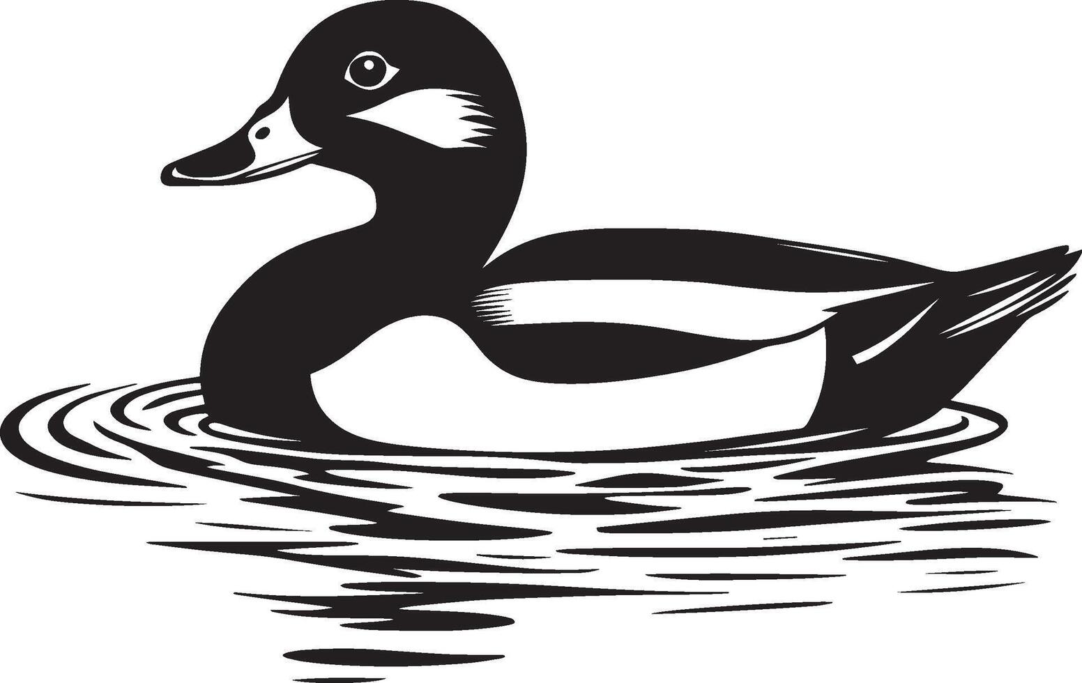 Duck drifting gliding smoothly on the water, body relaxed, and neck slightly curved in a full-length silhouette. vector
