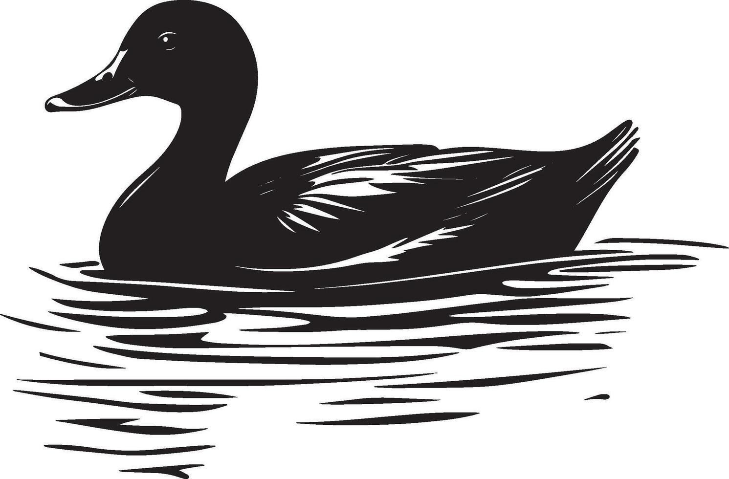 Duck Floating Gliding on water with body relaxed neck slightly curved. full length silhouette black illustration vector