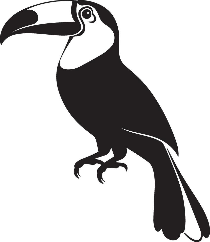 Toucan in motion body slightly elevated, legs bent, wings tucked in, and tail raised while hopping in a full-length silhouette. vector