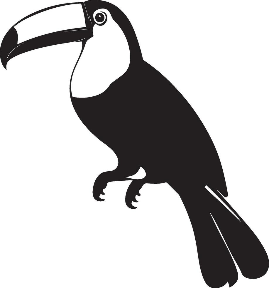 Toucan Hopping Body slightly lifted legs bent wings tucked in tail raised. full length silhouette black illustration vector