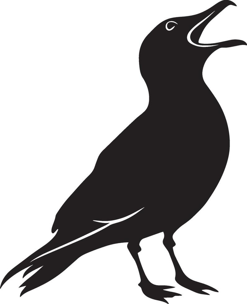 Seagull Crying Beak wide open, head tilted back, loud call, black silhouette . vector
