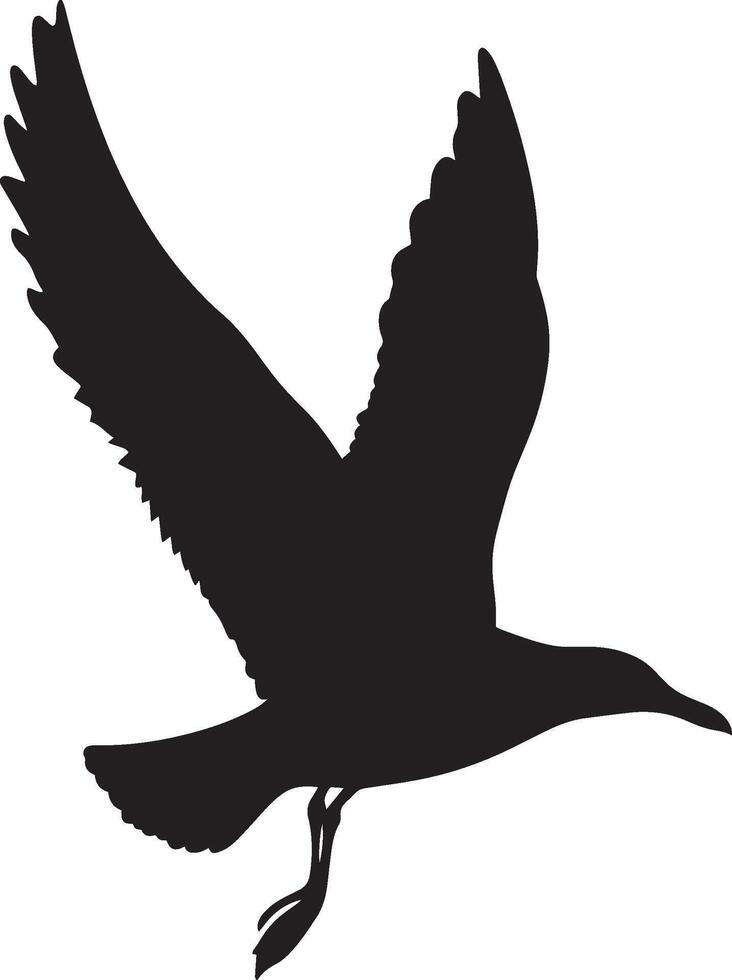 Seagull Landing Wings extended downward with legs lowered, body angled toward the surface. full length silhouette black illustration vector
