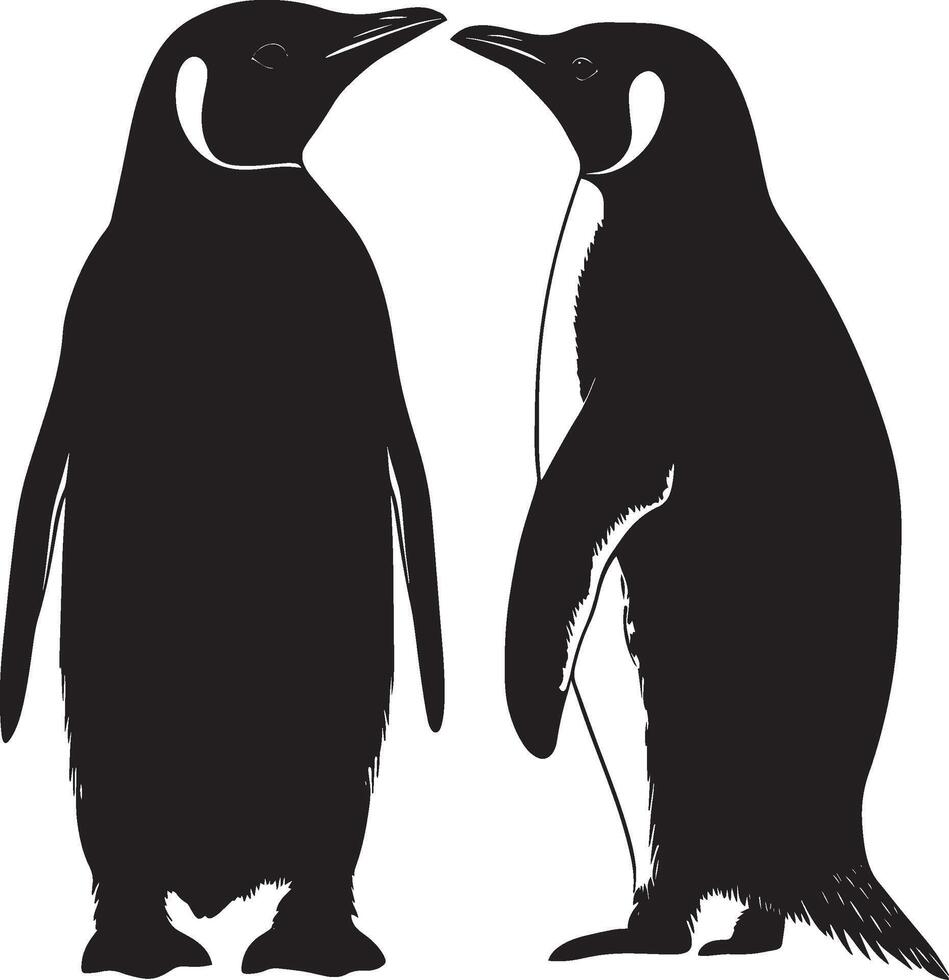 Penguin Pairing Two penguins close together standing side by side with heads slightly tilted. full length silhouette black illustration vector