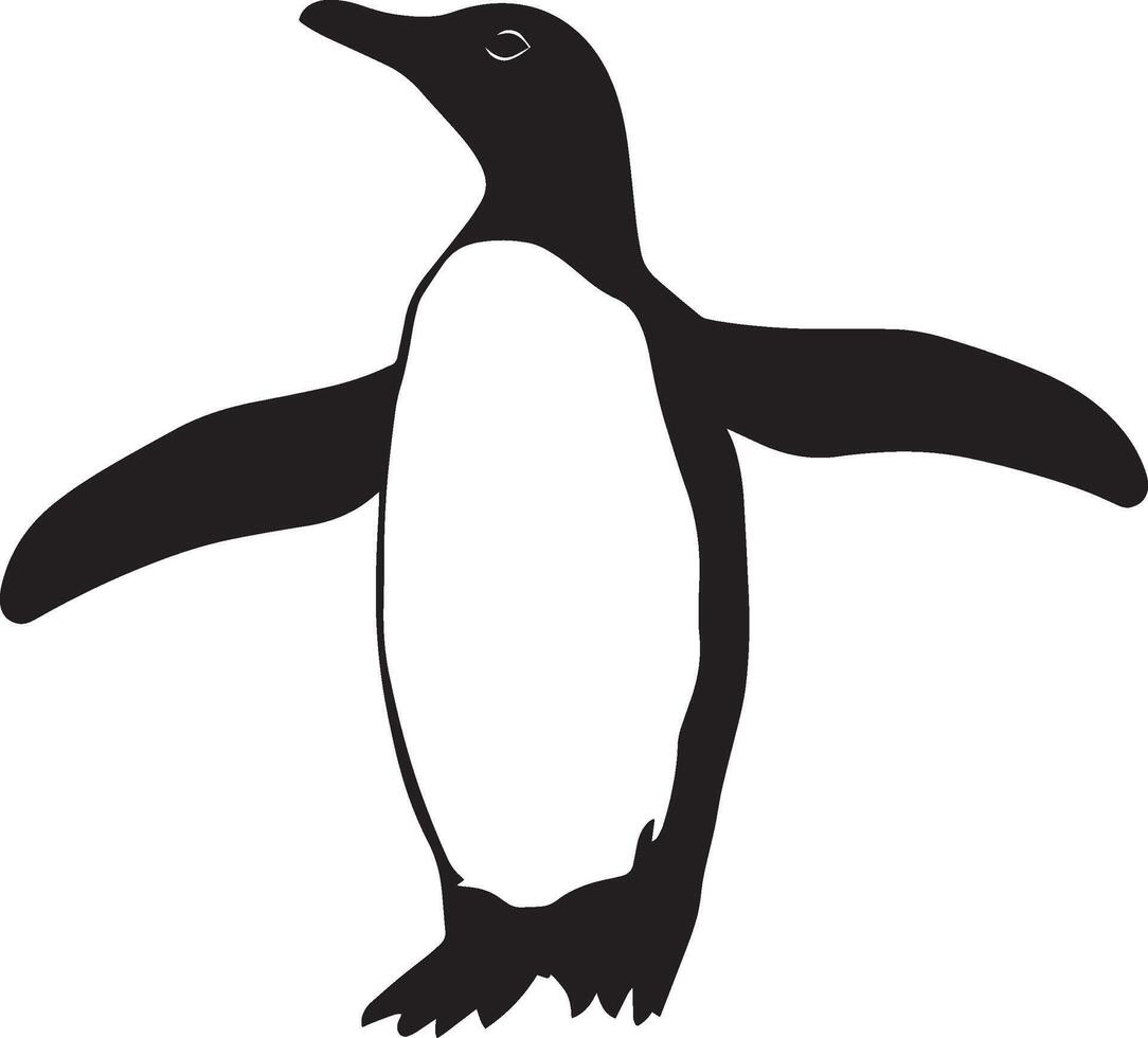 Penguin in Motion Wings flapping, moving on land or water, full-length silhouette . vector
