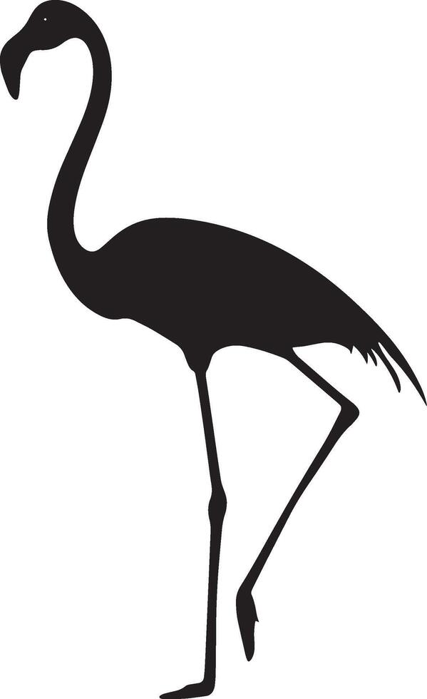 Flamingo Standing Legs straight body upright with head and neck extended. full length silhouette black illustration vector