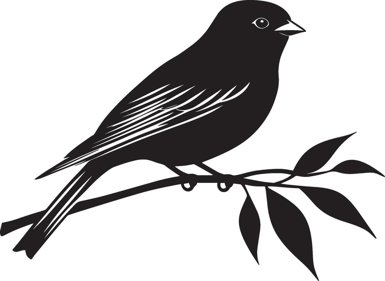 Sparrow Resting Sitting on the ground or branch wings folded body relaxed. full length silhouette black illustration vector