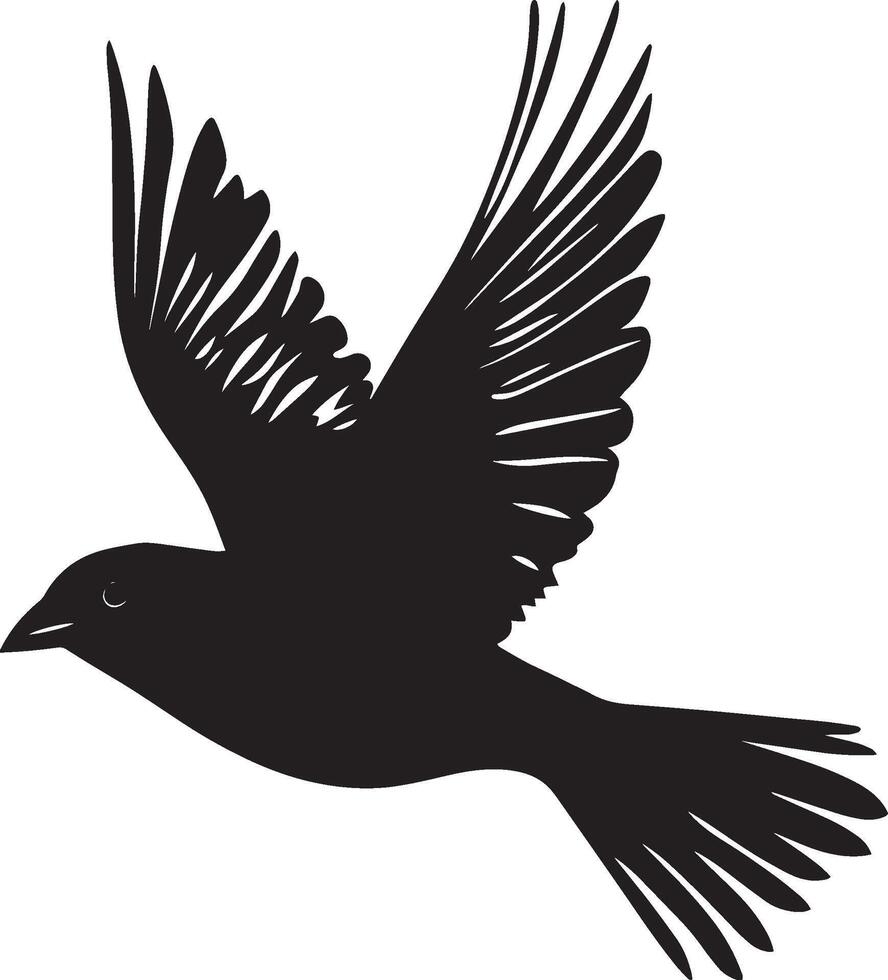 Sparrow Flapping Quick wing beats while hovering or preparing to take off. full length silhouette black illustration vector