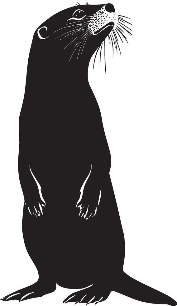 Otter Communicating Body upright with head slightly raised, making vocal sounds. full length silhouette black illustration vector