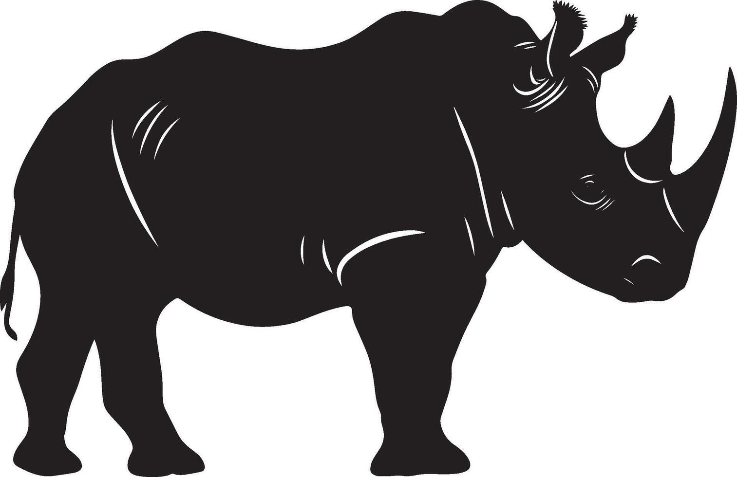 Rhino Sniffing Nose forward, body slightly crouched, alert posture. full length silhouette black illustration vector