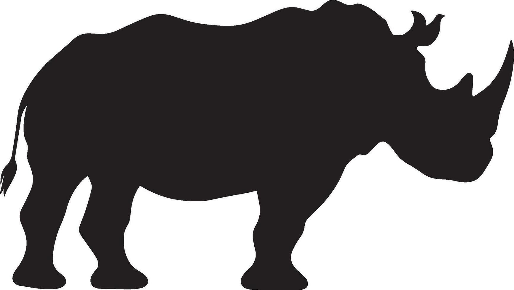 Rhino Sniffing Nose extended, body crouched, alert stance, black silhouette . vector