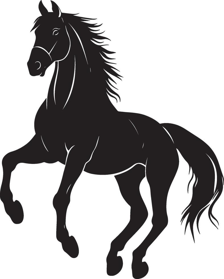 Horse in Action Hind legs planted, front legs lifted, tail straight up, silhouette illustration. vector