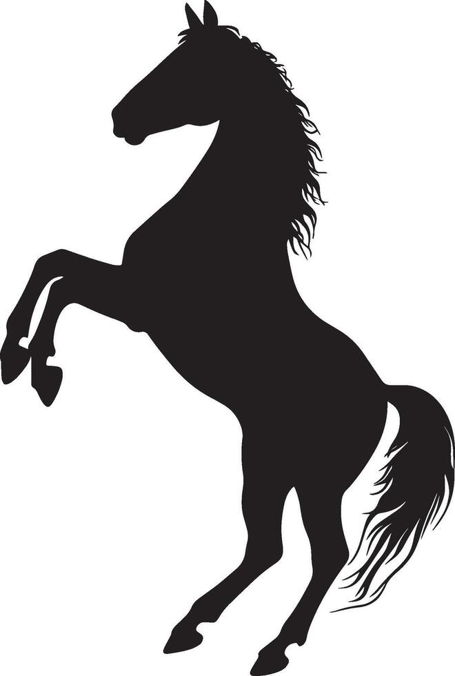 Horse Rearing On hind legs, front legs raised, tail upright, black silhouette . vector