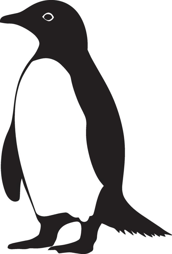 Penguin Strolling Waddling along, body steady, tail flowing, full silhouette design. vector