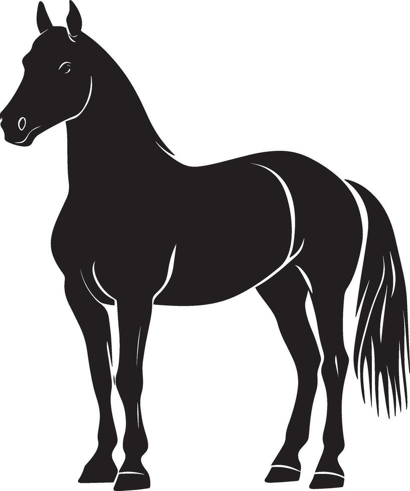 Horse in Stillness Body upright, legs straight, tail dangling, head held high, full silhouette design. vector