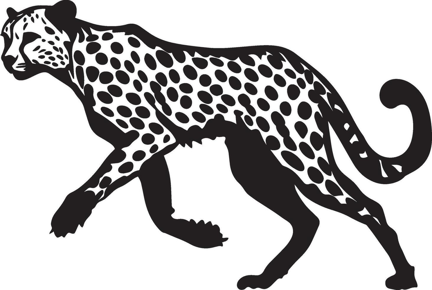 Cheetah Turning Body angled sharply while sprinting or changing direction. full length silhouette black illustration vector