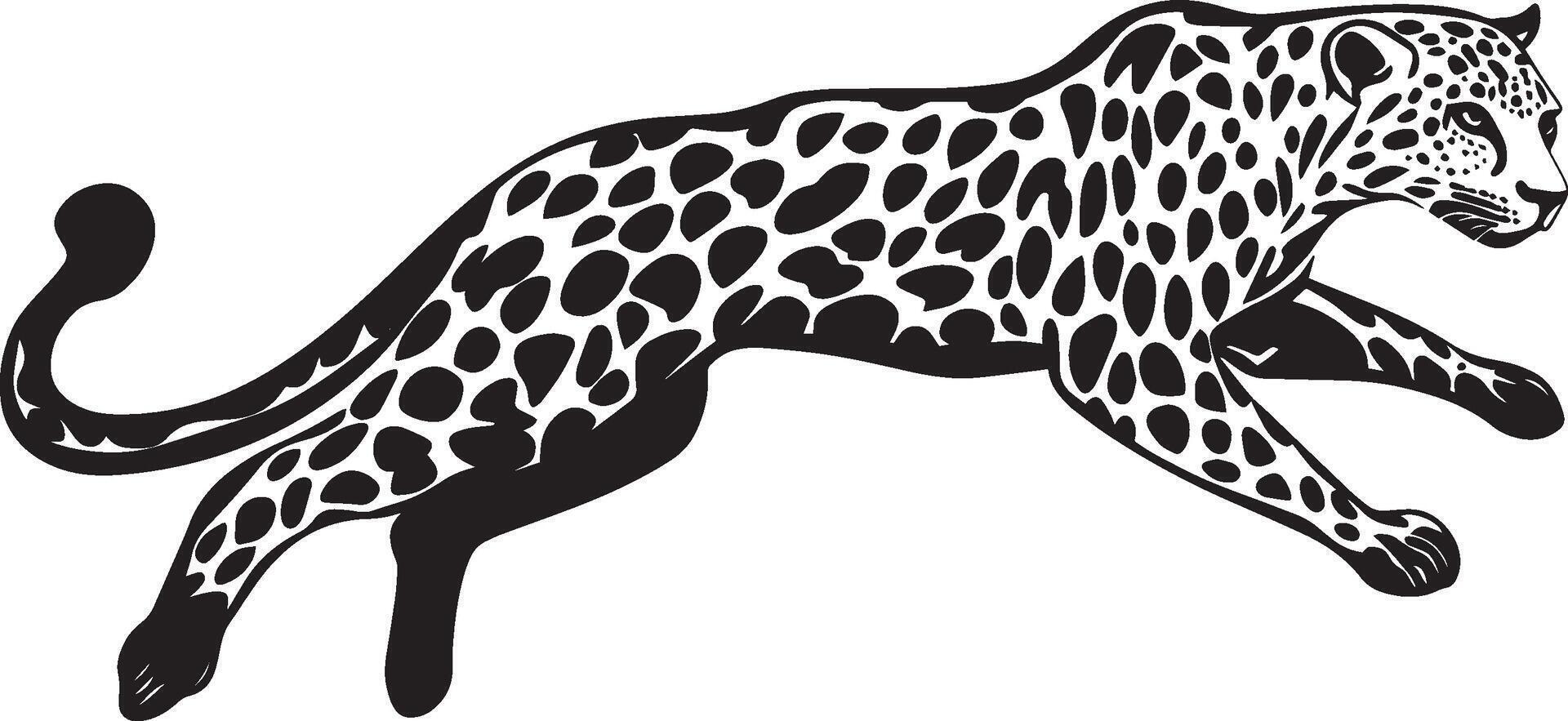 Leopard Running Body extended legs fully stretched tail in motion. full length silhouette black illustration vector