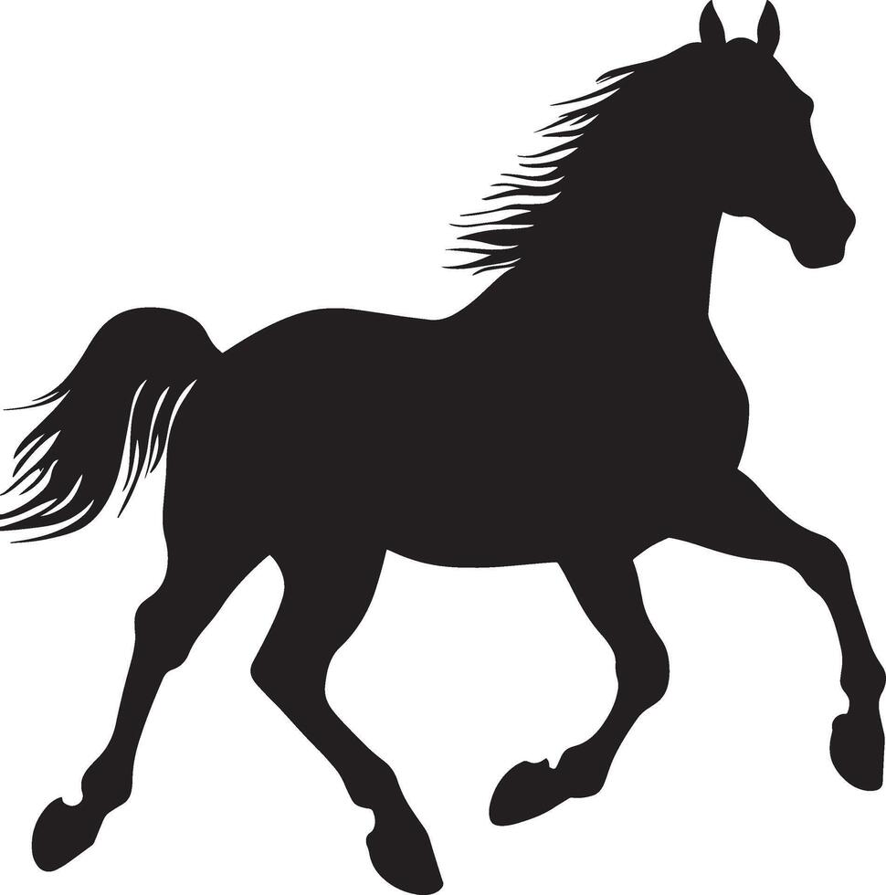 Horse in Motion Legs alternating, body balanced, tail swaying, silhouette illustration. vector