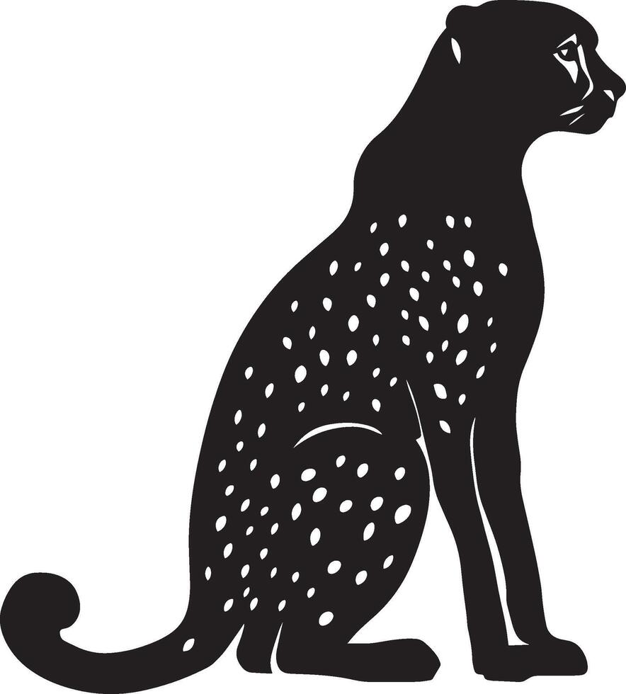 Cheetah Crouching Low to the ground body tense tail still focused on prey. full length silhouette black illustration vector