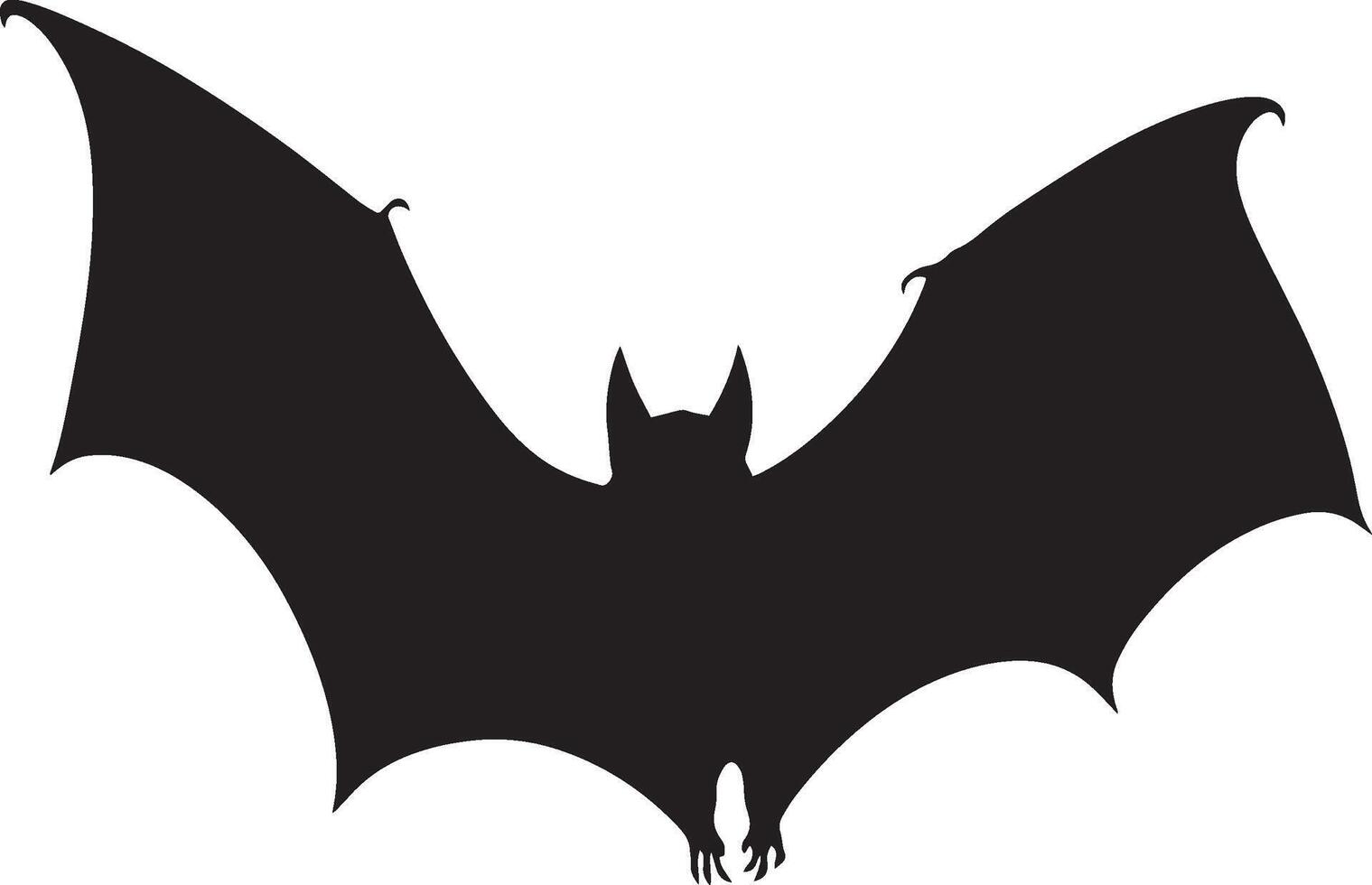 Bat Flapping Wings in a rapid flapping motion, body angled slightly forward. full length silhouette black illustration vector