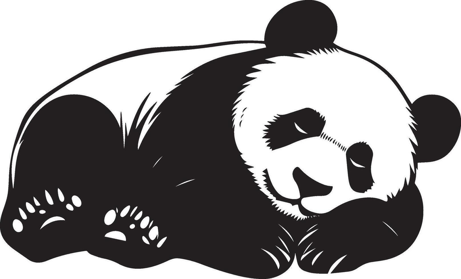 Panda Resting Lying on side or back, paws tucked, eyes closed, black silhouette . vector