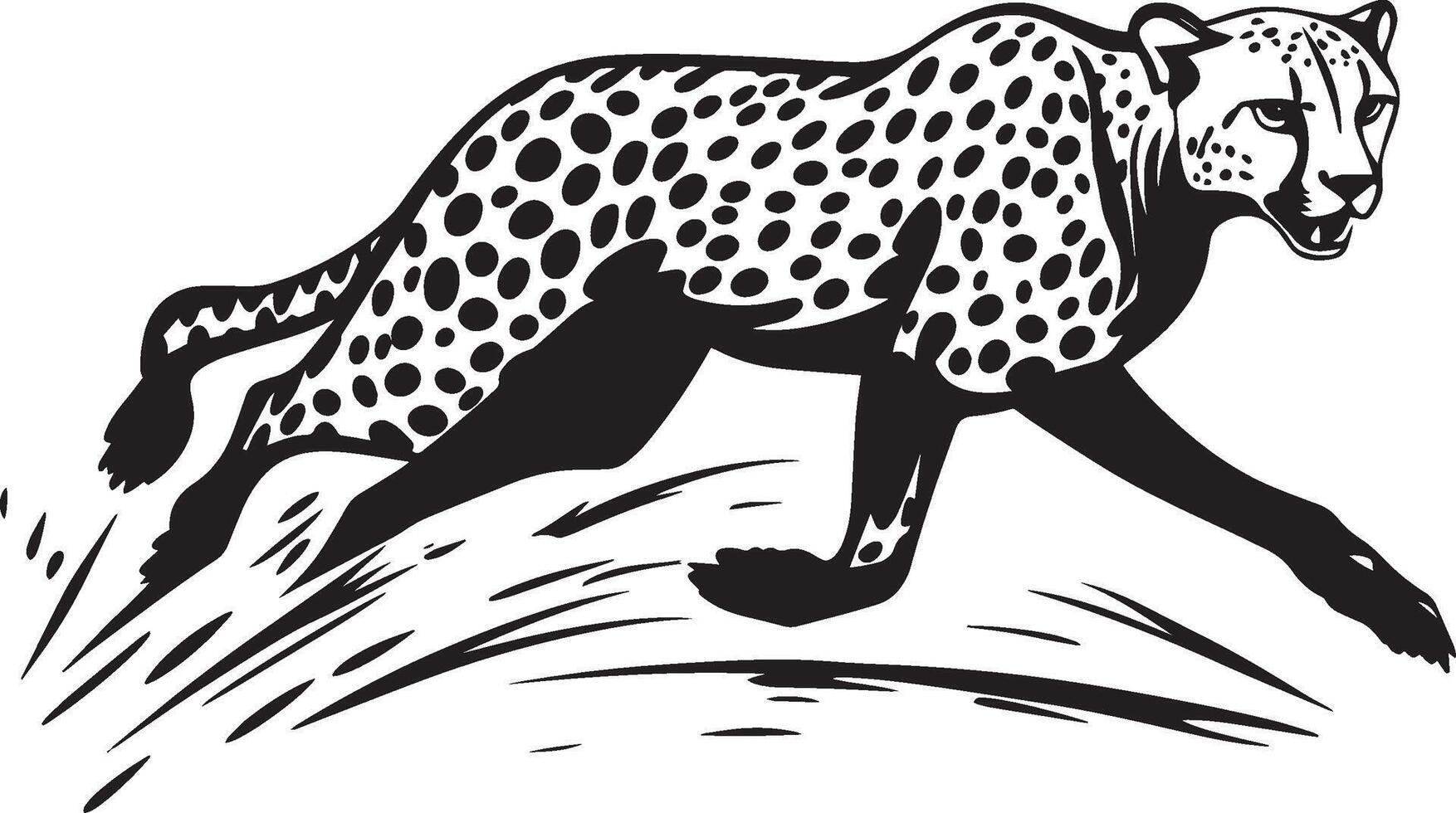 Cheetah Turning Body sharply angled, sprinting or shifting direction, black silhouette . vector