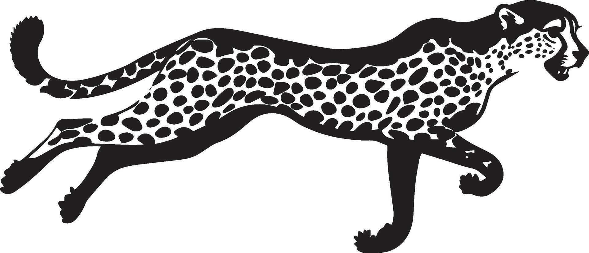 Cheetah Running Body stretched, legs extended, tail moving swiftly, black silhouette . vector