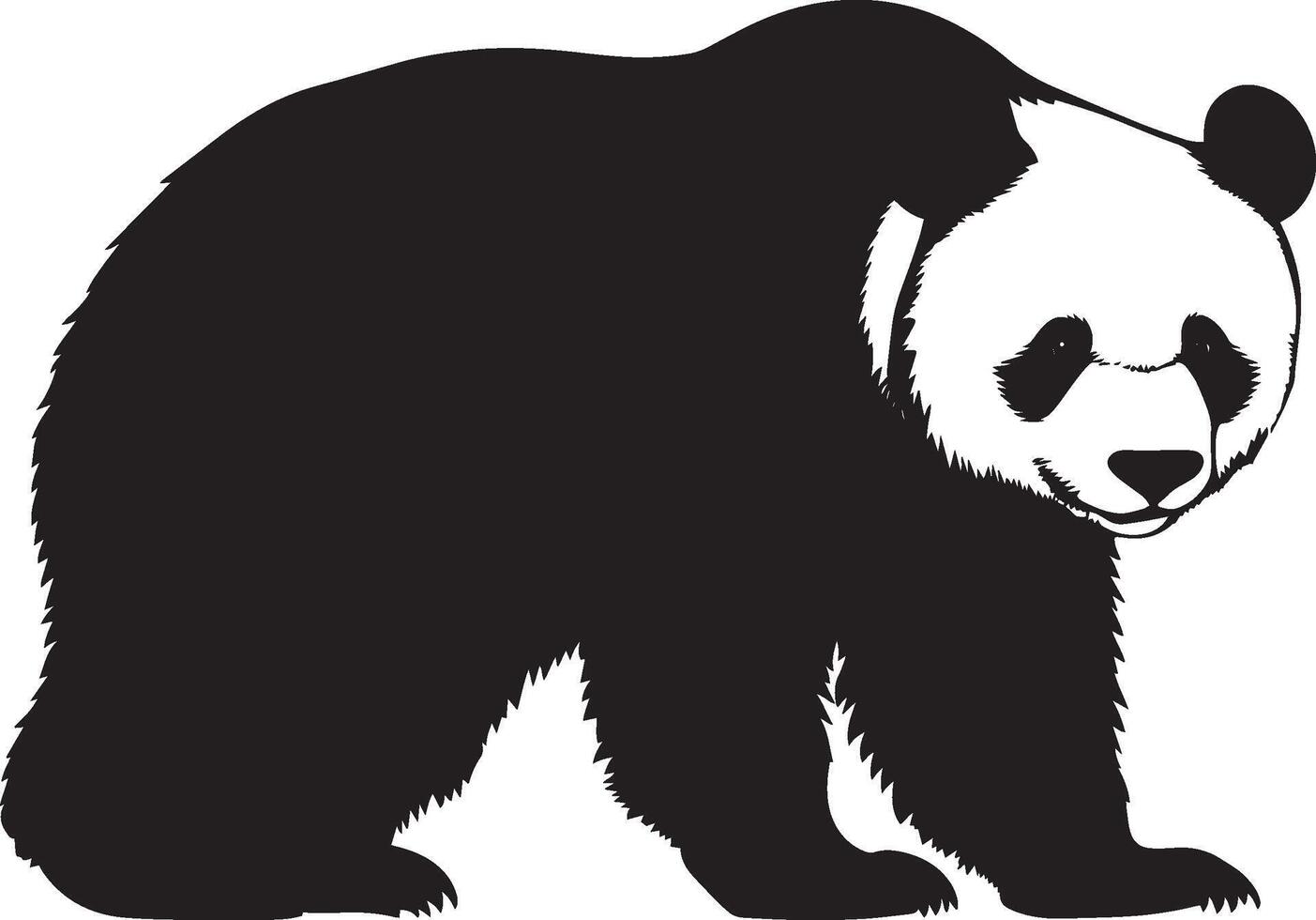 Panda in Motion Nose extended, body low, alert stance, silhouette illustration. vector