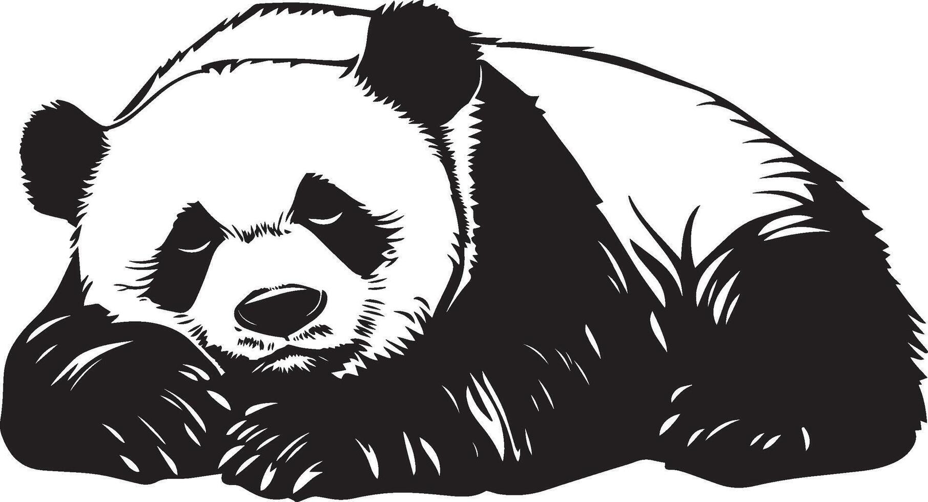 Panda Resting Lying on its side or back, paws tucked, eyes closed. full length silhouette black illustration vector
