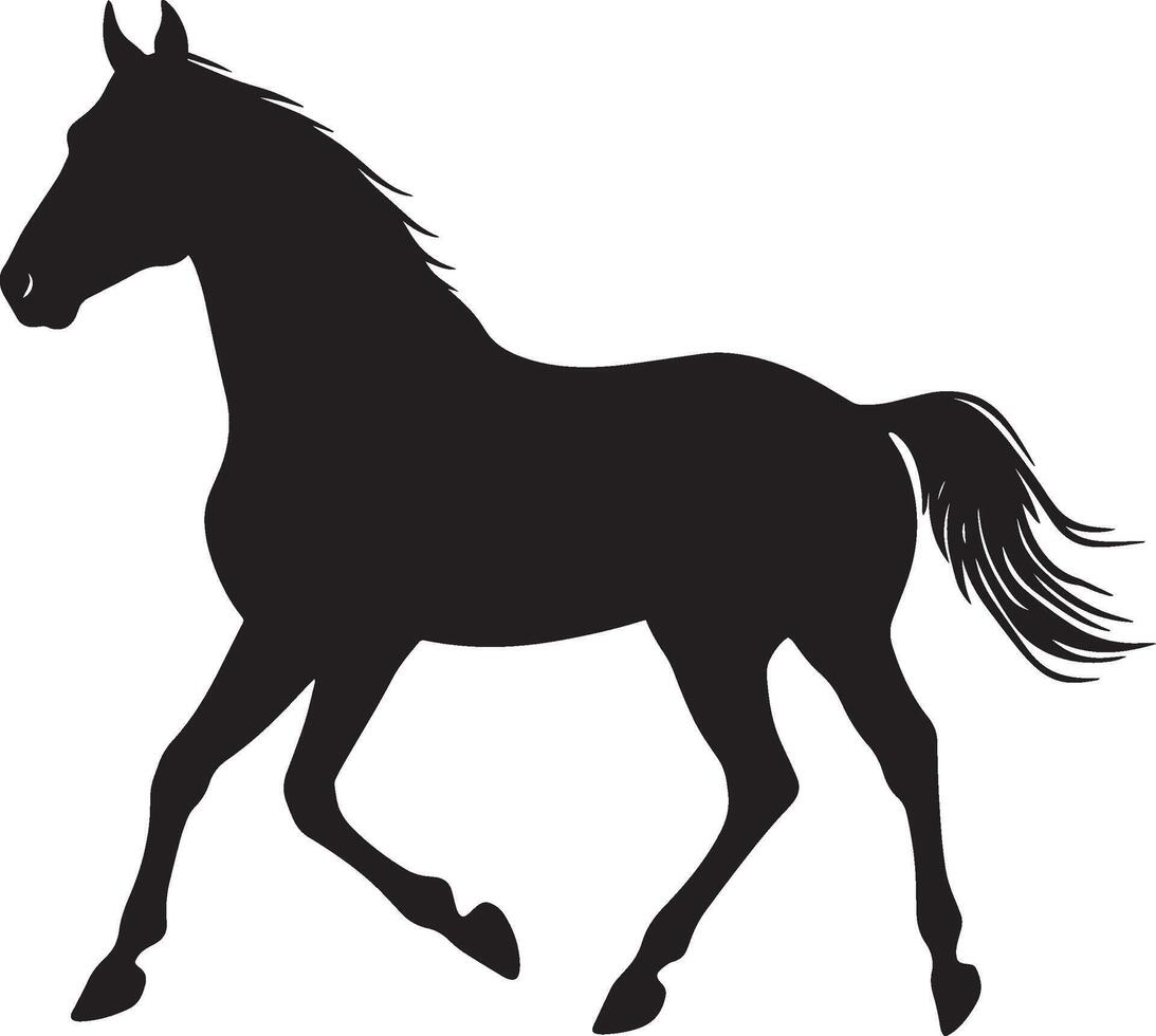 Horse Striding Diagonal legs moving, body steady, tail trailing behind, full silhouette design. vector