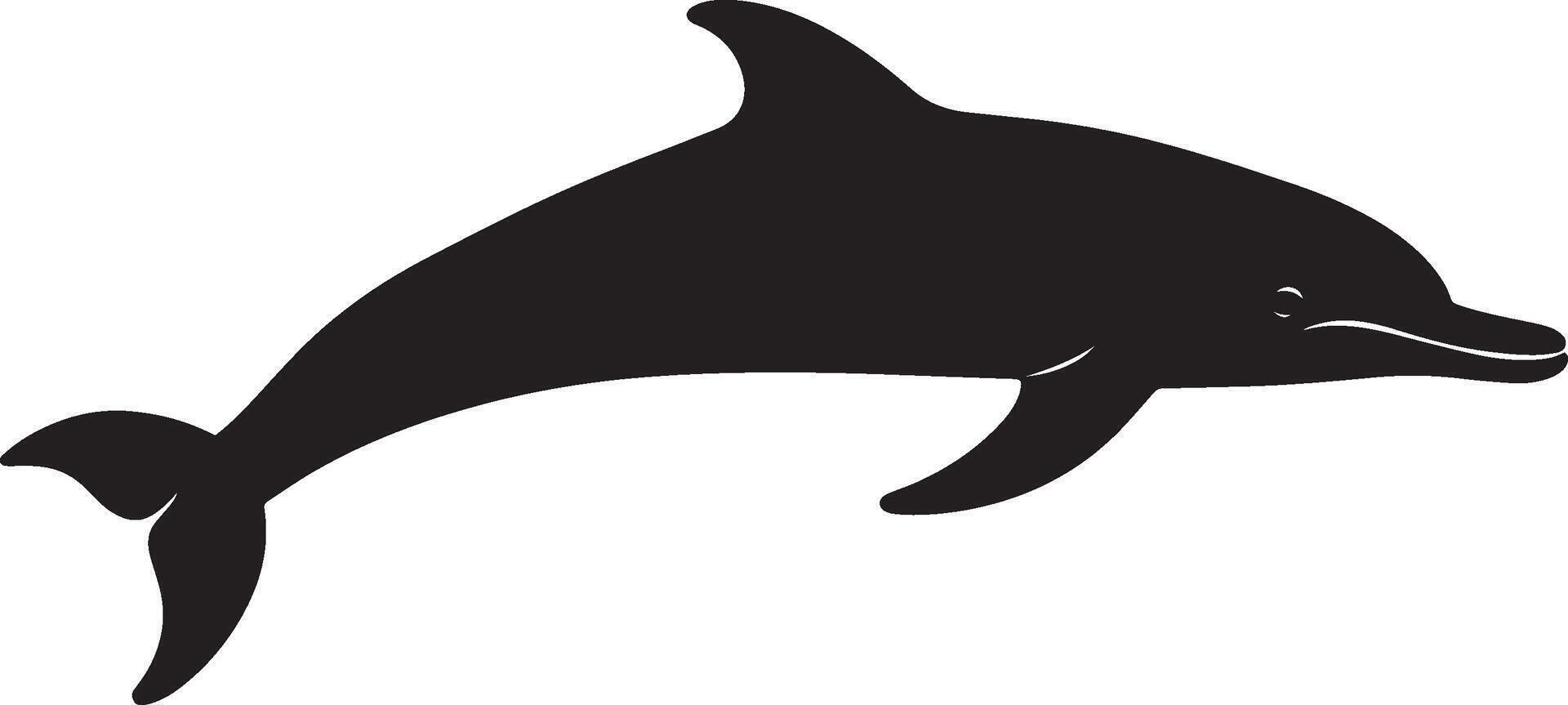 Dolphin Hunting Head down, mouth open, diving toward the ocean floor, silhouette illustration. vector