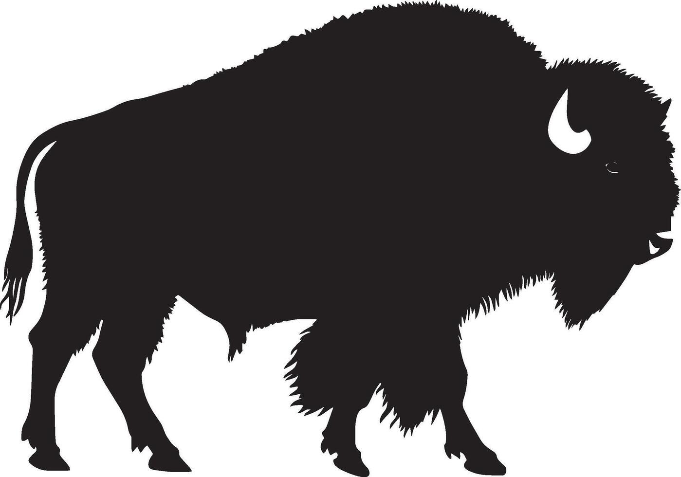 Bison Walking Large, powerful strides, head slightly forward, tail hanging. full length silhouette black illustration vector
