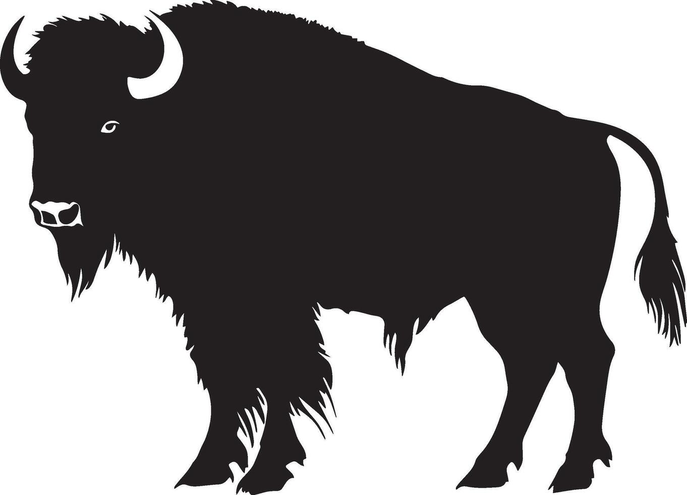 Bison Standing Strong stance, head raised, body steady, tail relaxed, black silhouette . vector