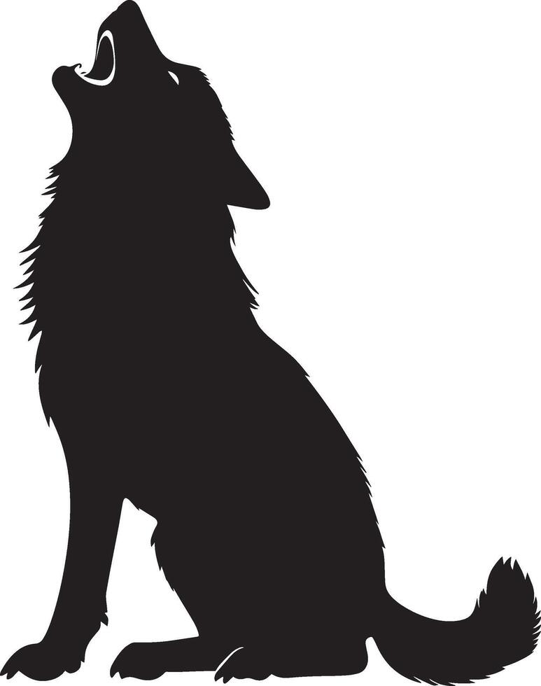 Wolf Howling Head tilted back, mouth open, tail raised or relaxed, black silhouette . vector