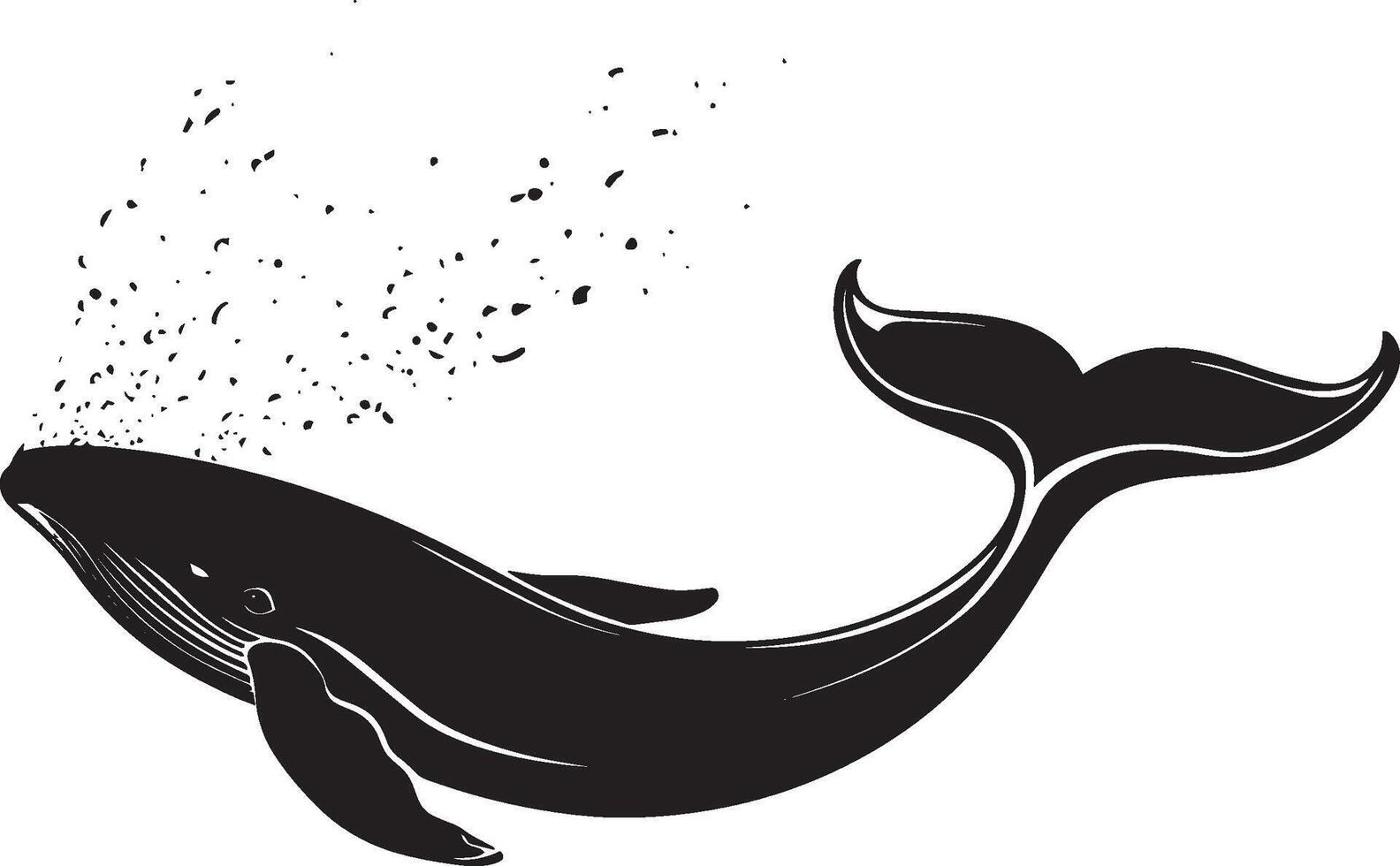 Whale Spouting Blowhole emitting a spray of water vapor, body near the surface. full length silhouette black illustration vector
