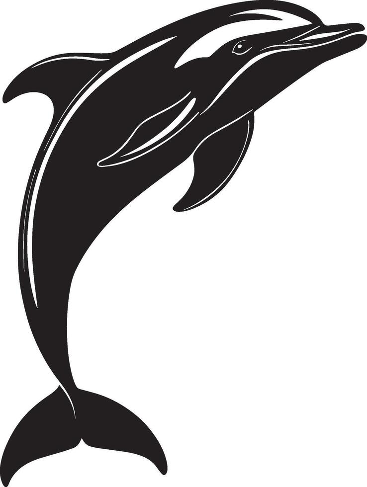 Dolphin Playing Leaping in the air, twisting or spinning, interacting with others. full length silhouette black illustration vector
