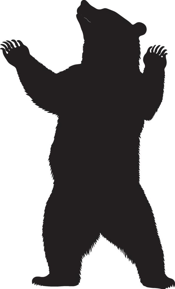 Bear Standing On hind legs, head high, paws outstretched or relaxed. full length silhouette black illustration vector