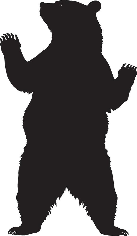 Bear Upright Standing on hind legs, head held high, paws extended or relaxed, full-length black silhouette illustration. vector