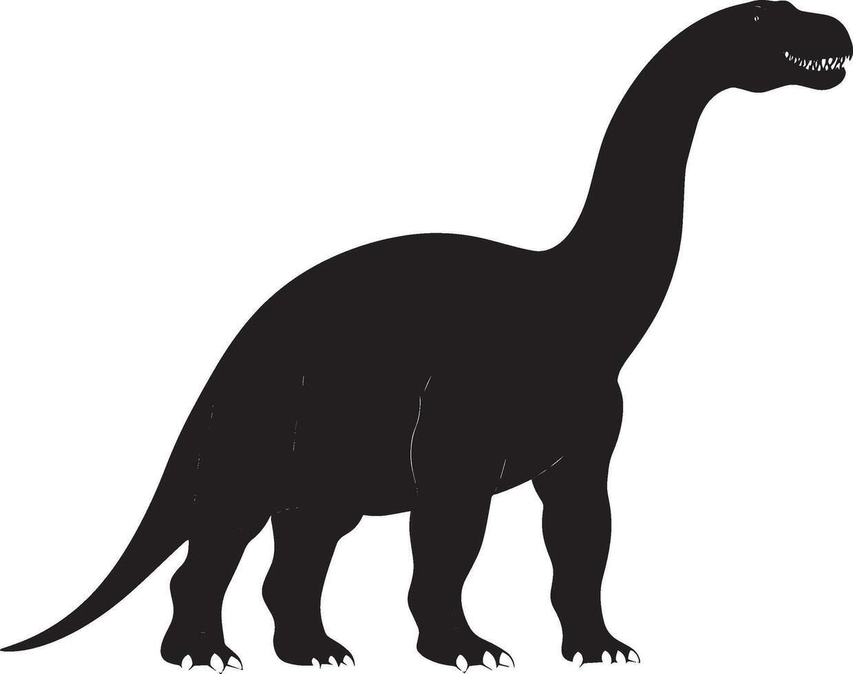 Iguanodon A sizable herbivorous dinosaur featuring a thumb spike, robust body, and strong arms for stability, full-length black silhouette illustration. vector